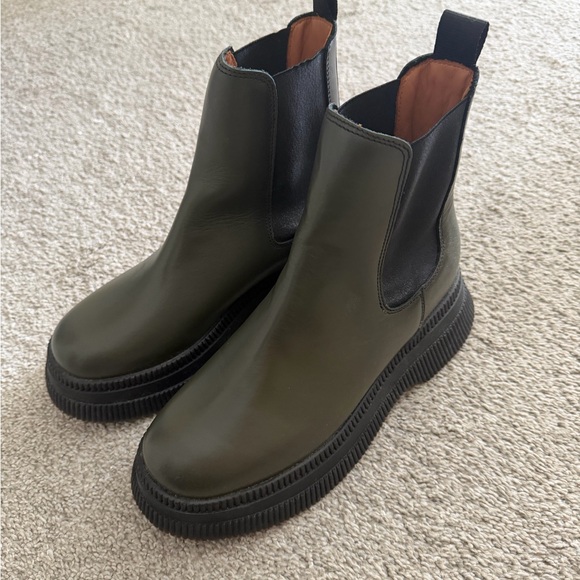 NWOB GANNI - Creepers Leather Chelsea Boots - Kalamata Olive Green - EU 40/US 10 - Picture 8 of 16